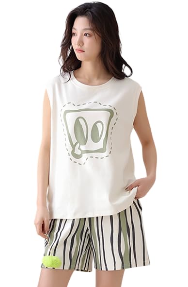 GLASGO Women’s Cotton Blend Sleeveless Night Suit Set | Cute Printed Top & Shorts | Soft Summer Home Wear | Comfortable Lounge Wear for Girls | SNS-11-$